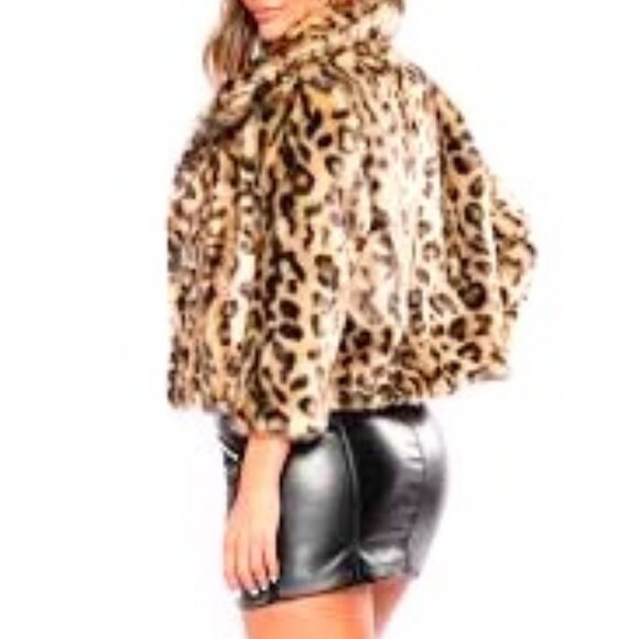 New WILSONS LEATHER Pelle Studio Rabbit Fur Leopard Teddy Jacket S MSRP $300
